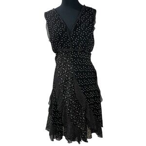 Chelsea & Violet V-neck gypsy star and polka dot ruffled midi black dress